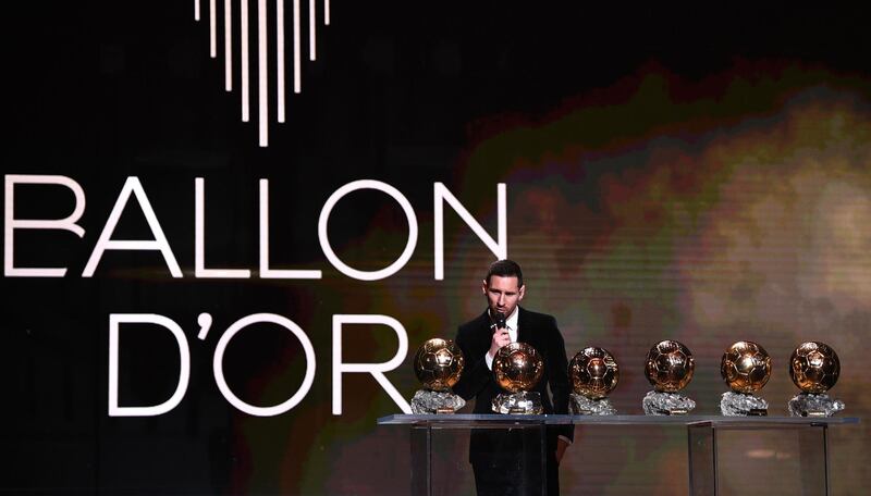 Barcelona and Argentina footballer Lionel Messi after winning a record sixth  Ballon d'Or at a cermony in Paris on Monday, December 2. AFP