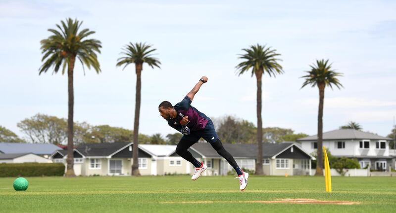 England bowler Chris Jordan during a nets session at McLean Park in Napier, New Zealand, on Thursday, November 7. Getty