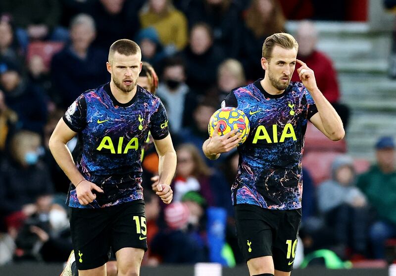 Tottenham Hotspur's Harry Kane celebrates scoring the first goal against Southampton at St Mary's Stadium on Tuesday, December 28, 2021. Reuters