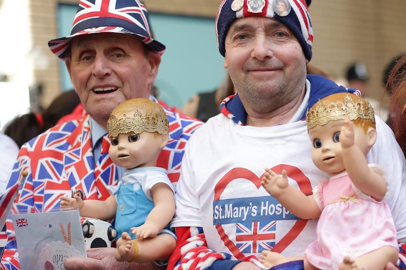 Royal fans pose outside the private Lindo Wing of St Mary's Hospital, in central London. (AFP / Daniel LEAL-OLIVAS)