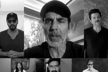 Akshay Kumar, centre, was among the stars to appear in a video encouraging fans to stay home