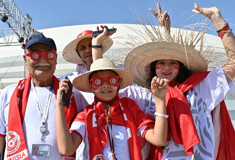 Supporters of Tunisia at the Fifa World Cup 2022 Group D football match between Tunisia and Australia at Al Janoub Stadium in Al Wakrah. EPA