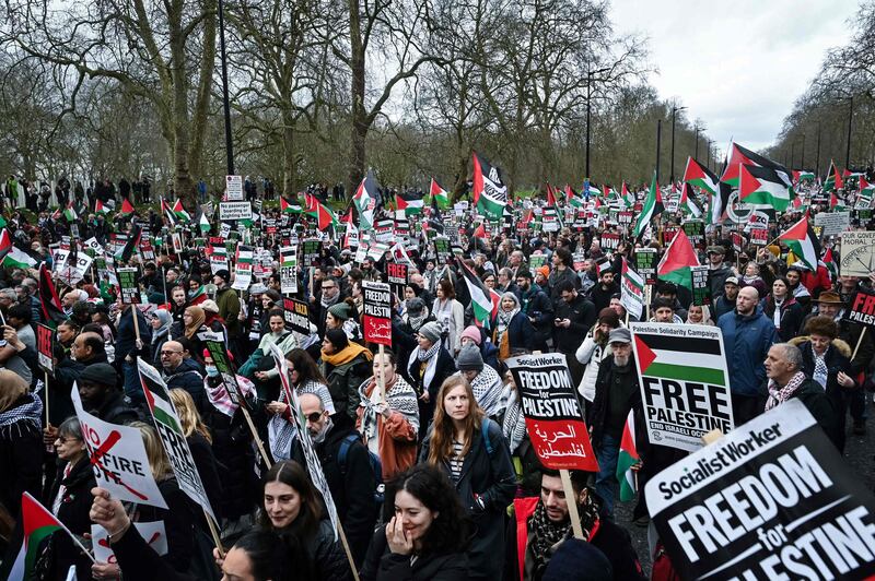Local protests are planned this weekend with a national Pro-Palestinian march in central London on March 9. Photo: AFP