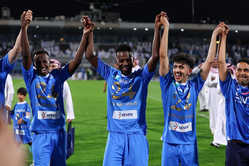 Al Hilal's players celebrate after winning their 19th Saudi Pro League title. Getty Images