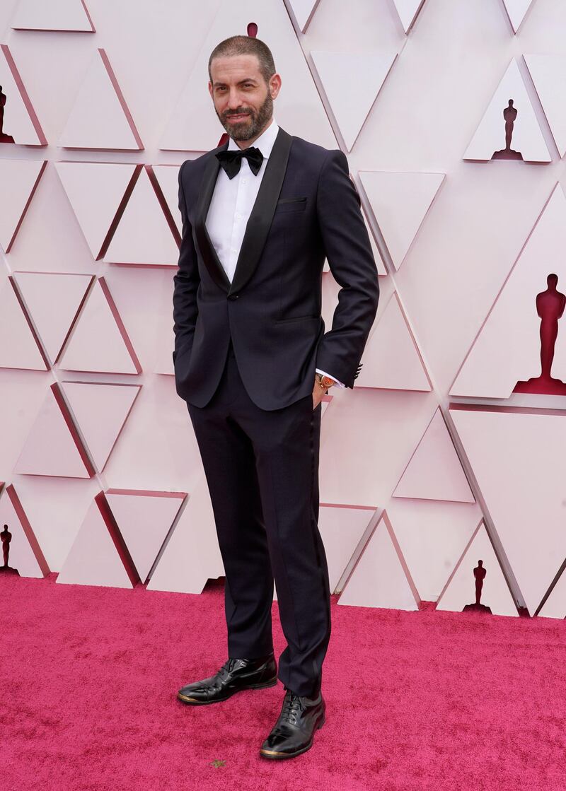 Sean Faden arrives at the 93rd Academy Awards at Union Station in Los Angeles, California, on April 25, 2021. AP