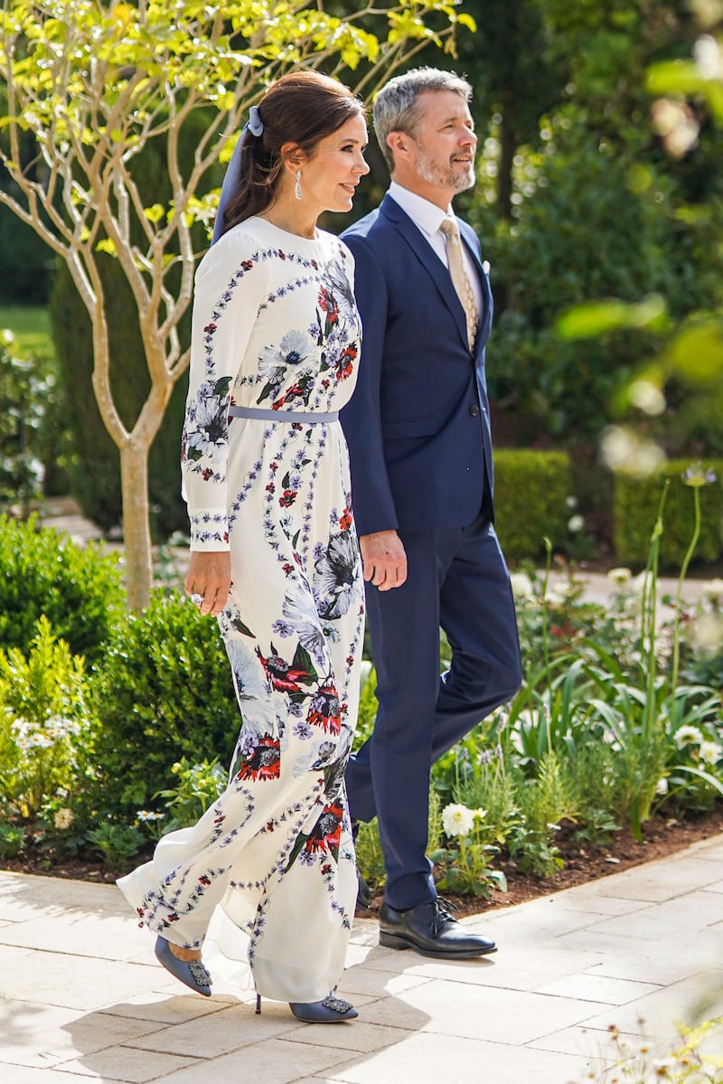 Frederik, Crown Prince of Denmark, with Crown Princess Mary, who is wearing a floral number by Erdem Moralioglu