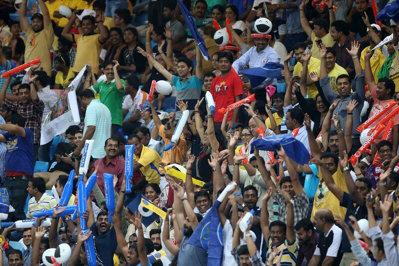 DUBAI , UNITED ARAB EMIRATES Ð April 23 , 2014 : Crowd during the IPL match between Chennai Super Kings vs Rajasthan Royals at Dubai International Cricket Stadium in Dubai. ( Pawan Singh / The National ) For Sports. Story by Ahmed
