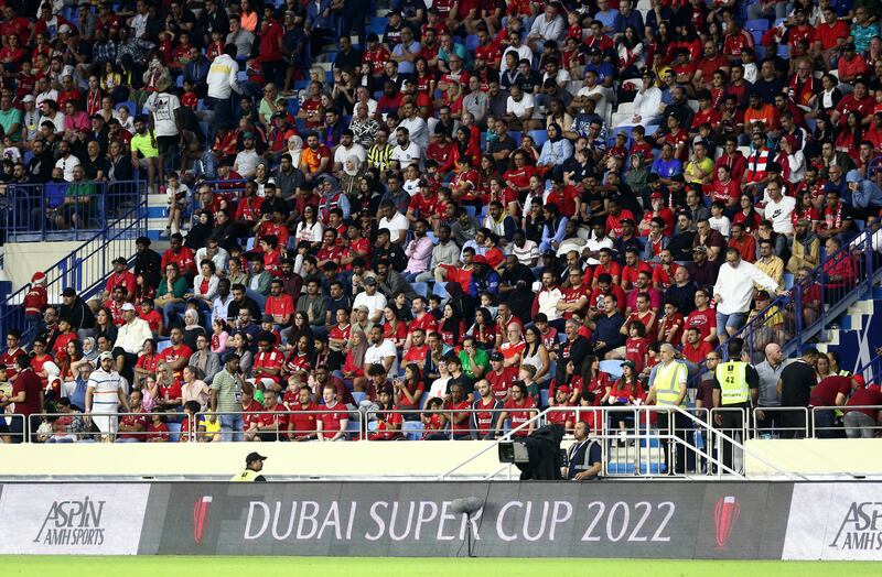 Liverpool fans inside the stadium in Dubai. Reuters