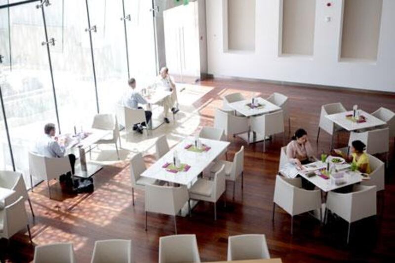 The bright and airy dining room at Fanr in the Manarat Al Saadiyat on Saadiyat Island.