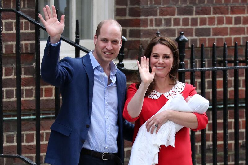 Leaving the Lindo Wing at St Mary's Hospital with newborn Prince Louis on April 23. AFP