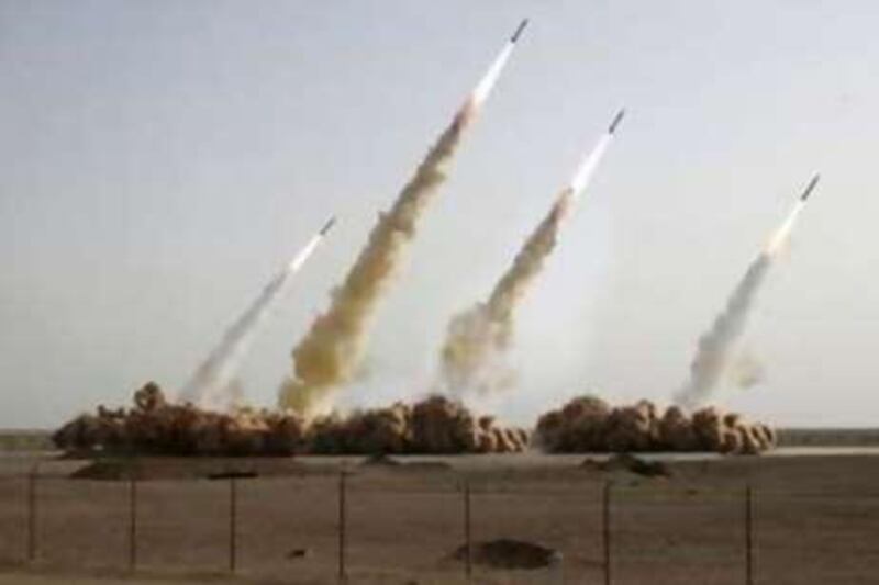 Iran's Shahab-3 missiles being launched from an undisclosed location.