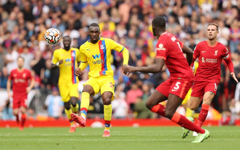 Crystal Palace striker Christian Benteke passes the ball. Getty Images