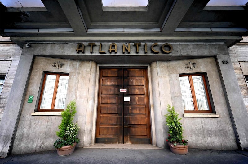 Hotel Atlantico in Rome appears closed during the country's lockdown.  AFP / Alberto Pizzoli