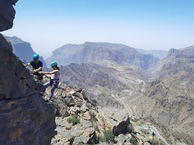 Climbers pictured on Jebel Akhdar. Photo: Hayley Skirka / The National