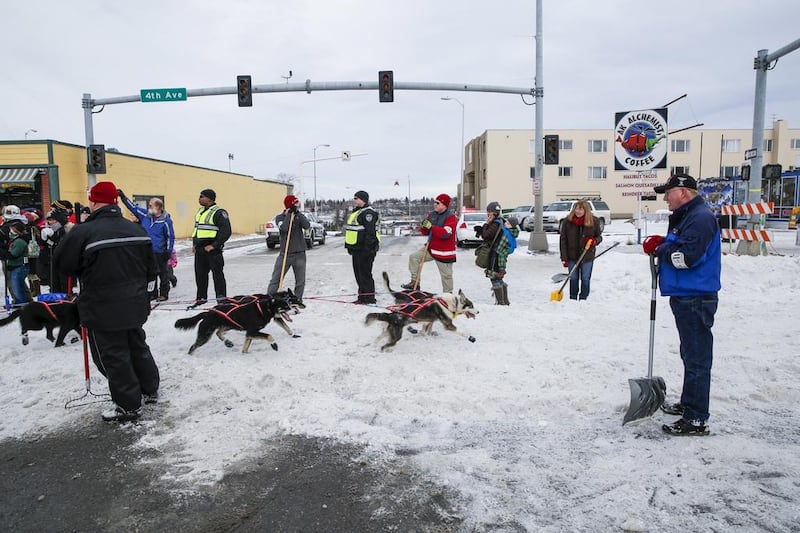 A team heads out at the ceremonial start of the Iditarod dogsled race in downtown Anchorage on March 5, 2016, to begin their near 1,000-mile journey through Alaska’s frigid wilderness  Nathaniel Wilder/Reuters