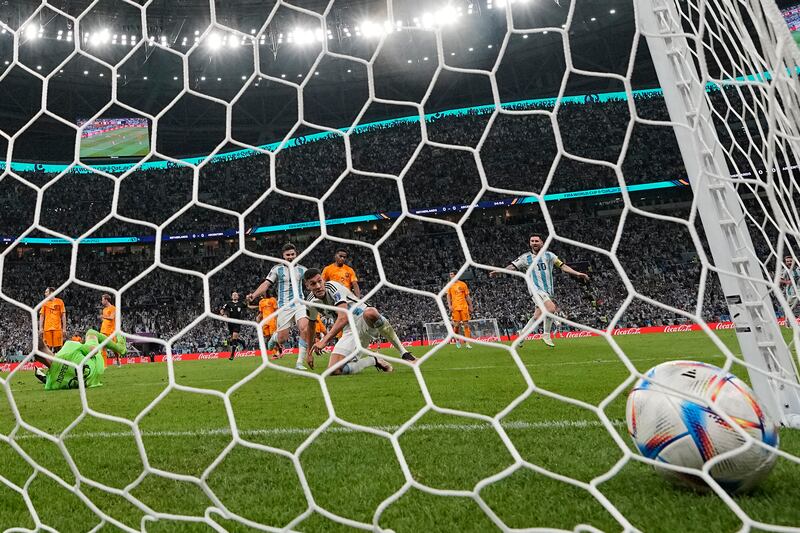 Nahuel Molina after scoring for Argentina. AP