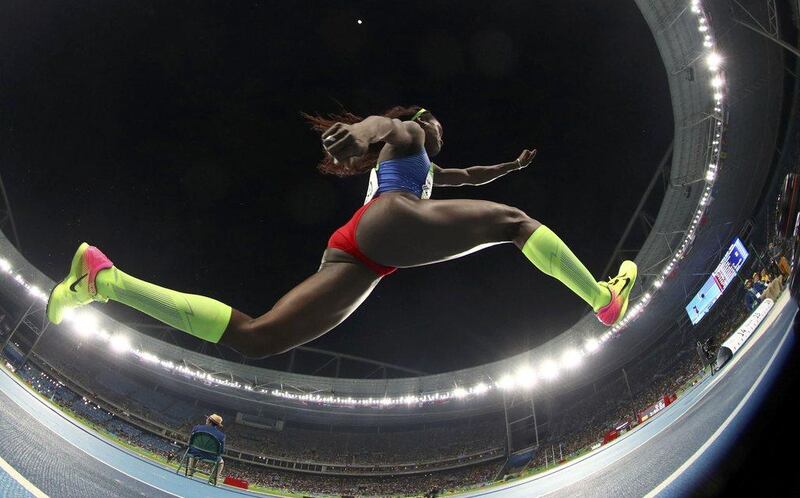 Gold medal winner Caterine Ibarguen of Colombia competes in the triple jump final on Day 9 of the Rio 2016 Olympic Games at the Olympic Stadium on August 14, 2016 in Rio de Janeiro, Brazil. Phil Noble / Reuters