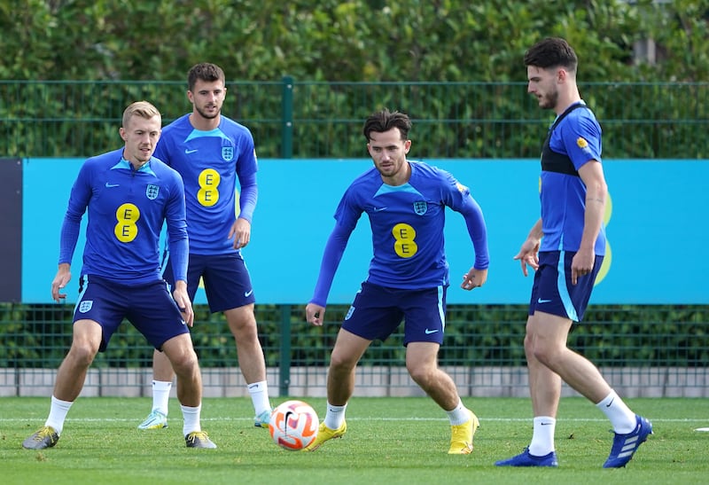 England's James Ward-Prowse, Mason Mount, Ben Chillwell and Declan Rice. PA