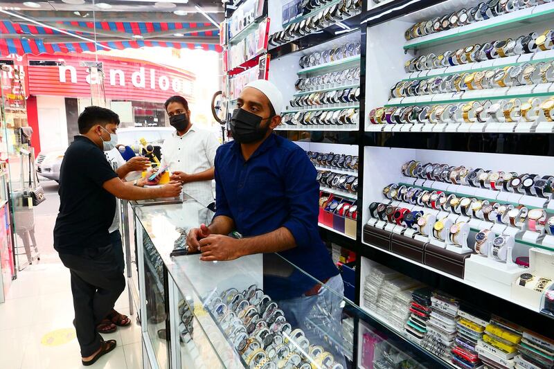 Nizamudeen at his shop in Meena Bazaar area in Bur Dubai in Dubai on April 5,2021. Pawan Singh / The National. Story by Sarwat