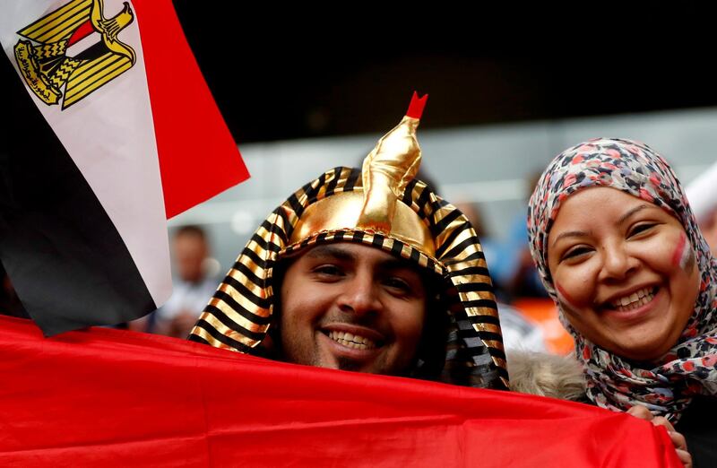 Fans cheer before the Egypt vs Uruguay match at Ekaterinburg Arena, Yekaterinburg, Russia. Atef Safadi / EPA