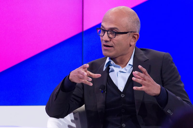 Satya Nadella, the chief executive of Microsoft, speaks at the World Economic Forum in Davos. Greg Beadle / World Economic Forum