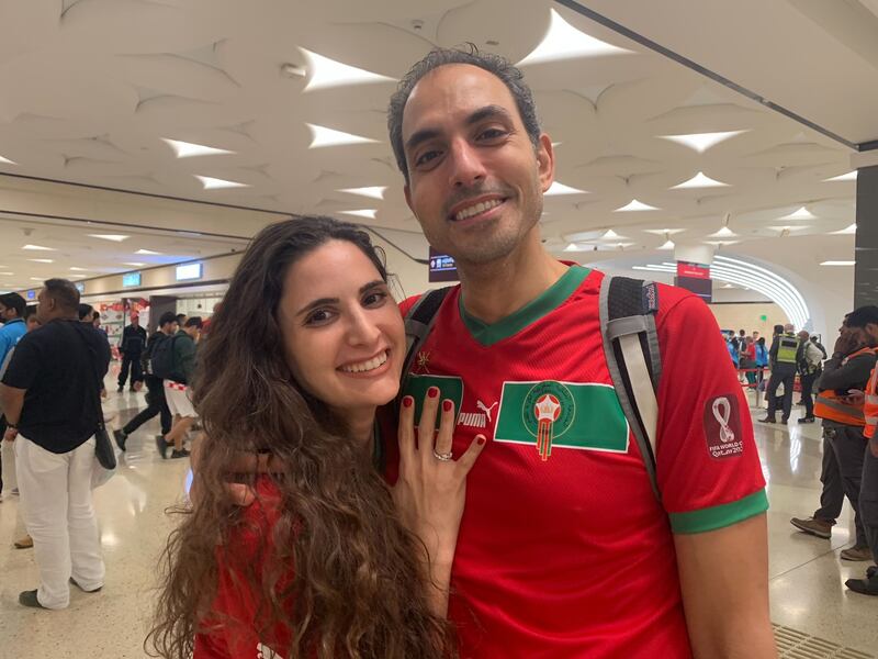 The happy couple, Nisrine Kawa and Souheil Adra, after they got engaged. Ali Al Shouk / The National