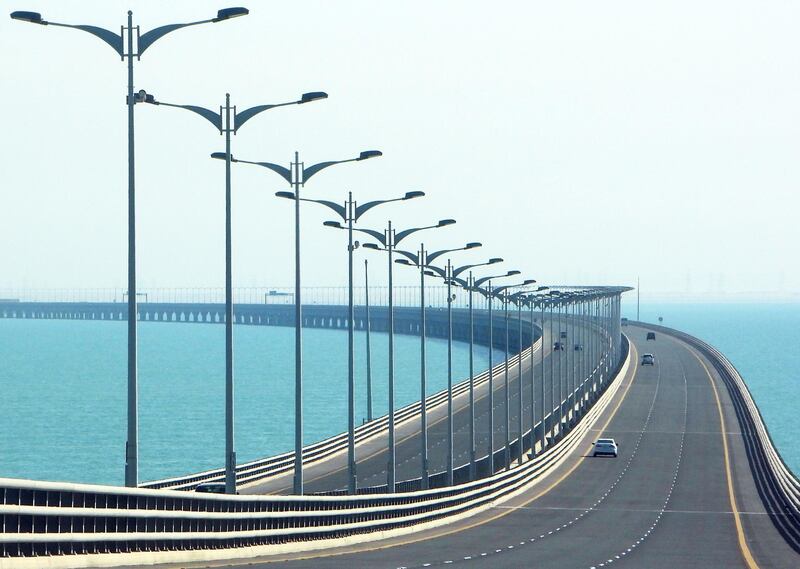 A partial view of the Sheikh Jaber Causeway in Kuwait City. The causeway project, which includes two paths over the Kuwait Bay, is the world’s biggest maritime causeway project.  AFP