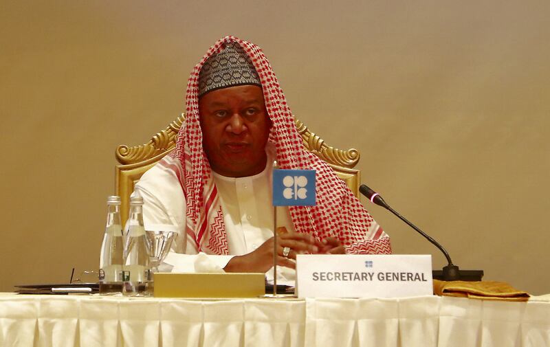 ABU DHABI ,  UNITED ARAB EMIRATES , SEPTEMBER 12 – 2019 :- Mohammad Barkindo , Secretary General , Opec during the Opec Joint Ministerial Monitoring Committee Meeting held at the Emirates Palace in Abu Dhabi. ( Pawan Singh / The National ) For Business. Story by Jennifer
