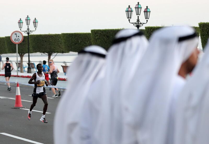 Abu Dhabi, United Arab Emirates - December 06, 2019: Athletes take part in the ADNOC Abu Dhabi marathon 2019. Friday, December 6th, 2019. Abu Dhabi. Chris Whiteoak / The National