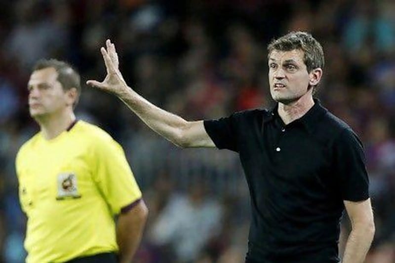 Tito Vilanova, the Barcelona coach, has altered Barcelona's formation as he looks to usher in a new era at Camp Nou. Gustau Nacarino / Reuters