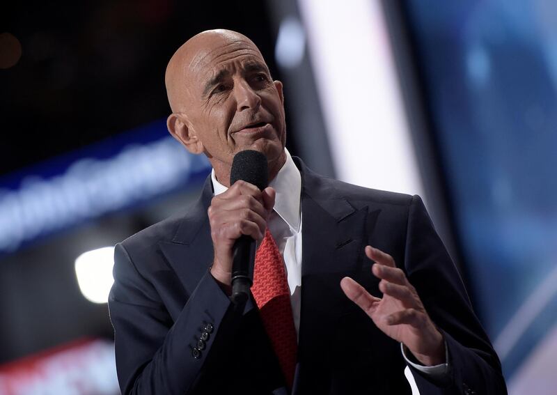 CEO of Colony Capital Tom Barrack speaks during the Republican National Convention at the Quicken Loans Arena in Cleveland, Ohio on July 21, 2016. / AFP PHOTO / Brendan Smialowski