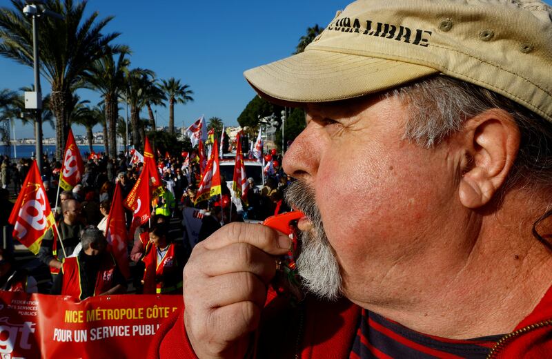 French CGT labour union workers attend a demonstration in Nice. Reuters