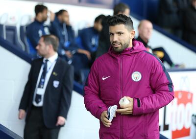 WEST BROMWICH, ENGLAND - OCTOBER 28:  Sergio Aguero of Manchester City walks to take his seat on the bench prior to the Premier League match between West Bromwich Albion and Manchester City at The Hawthorns on October 28, 2017 in West Bromwich, England.  (Photo by Nigel Roddis/Getty Images)