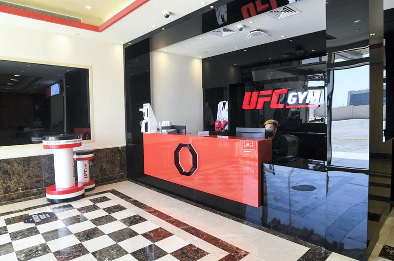 Abu Dhabi, United Arab Emirates - The reception area at the newly opened UFC Gym in Mohammed Bin Zayed City. Khushnum Bhandari for The National