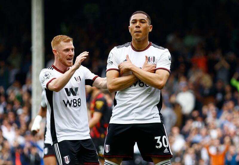 Fulham's Carlos Vinicius celebrates after scoring. Reuters