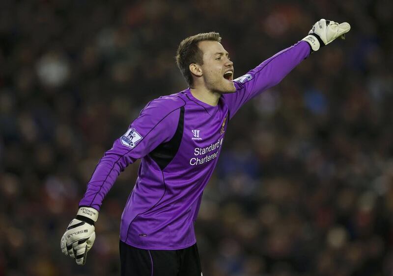 Liverpool’s Simon Mignolet reacts during their English Premier League soccer match against Stoke City at Anfield in Liverpool, northern England November 29, 2014.  REUTERS/Phil Noble 