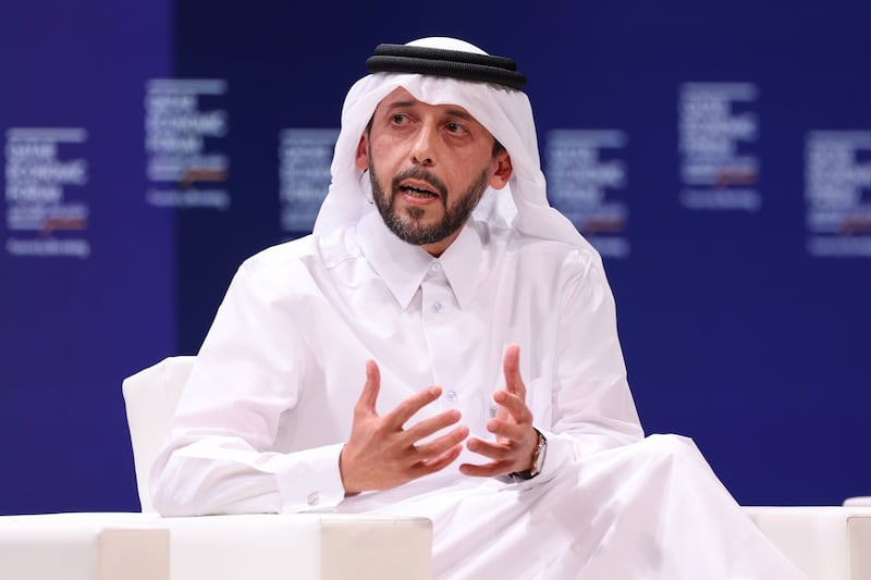 Mansoor Ebrahim Al-Mahmoud, chief executive of Qatar Investment Authority, speaks at the Qatar Economic Forum in Doha. Bloomberg