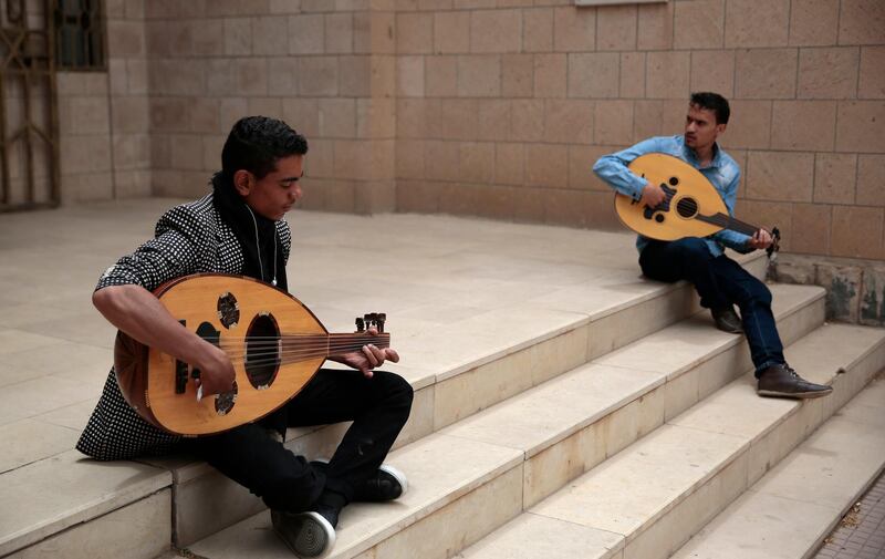 Yemeni music students practice playing the musical instruments during a music class at the Cultural Centre in Sanaa, Yemen. Hani Mohammed / AP Photo