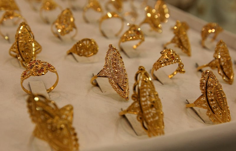 DUBAI, UNITED ARAB EMIRATES, Feb 28: Gold rings at Pure Gold shop in Gold Souq in Deira Dubai. (Pawan Singh / The National) For Stock.