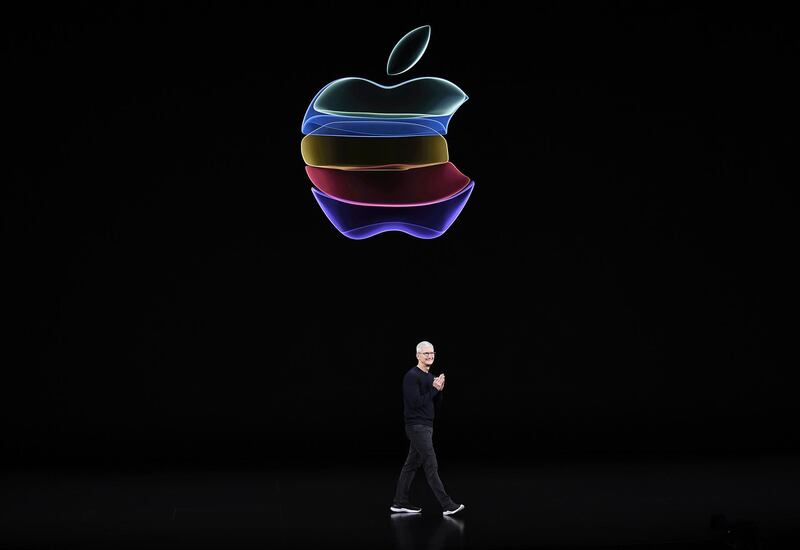 Tim Cook, chief executive officer of Apple Inc., arrives on stage during an event at the Steve Jobs Theater in Cupertino, California, U.S., on Tuesday, Sept. 10, 2019. Apple will unveil the latest iPhones as well as updates for the Apple Watch, with the products going on sale this month in a potential boost to fourth-quarter results. Photographer: David Paul Morris/Bloomberg
