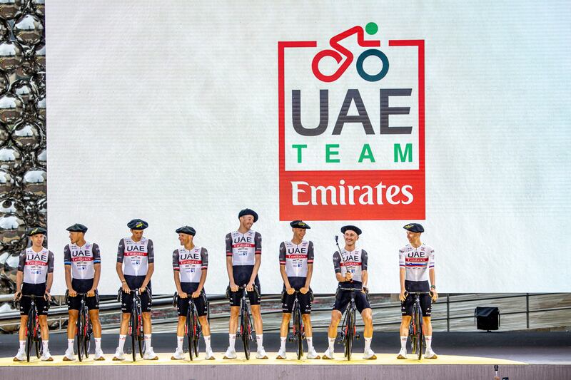 UAE Team Emirates cyclists attend the team presentation of the Tour de France 2023. EPA