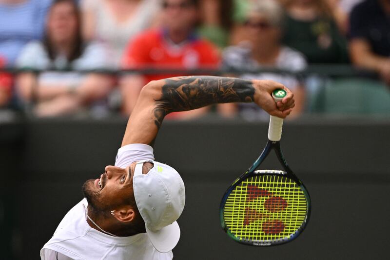 Australia's Nick Kyrgios serves against Chile's Cristian Garin. AFP