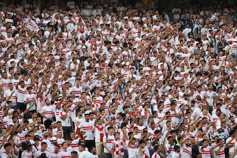 A sea of white as Zamalek supporters cheer on their team. Getty