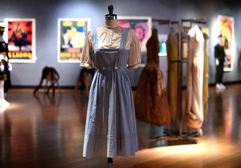 One of several of the dresses worn by Judy Garland as Dorothy in 'The Wizard of Oz'. It was thought to be the only surviving version until another was recently found in a university in Washington, DC. AFP