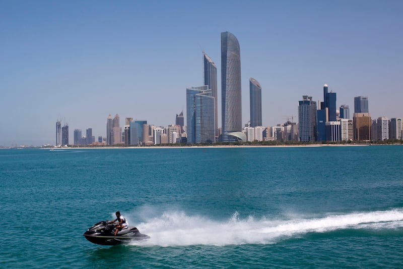 Abu Dhabi, United Arab Emirates, April 9, 2013:    Skyline of Abu Dhabi seen from the break water in Abu Dhabi on April 9, 2013. Christopher Pike / The National