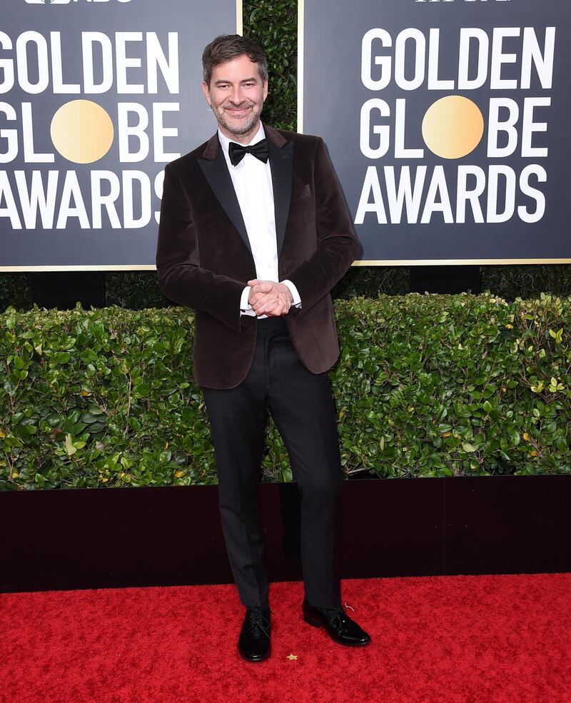 Mark Duplass, wearing Strong, arrives at the 77th annual Golden Globe Awards at the Beverly Hilton Hotel on January 5, 2020. AP