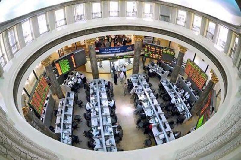 A view of the Egyptian stock market in Cairo. The EGX30 Index of Egyptian equities rose 0.6 per cent to 5,459.92. Mohamed Omar /EPA