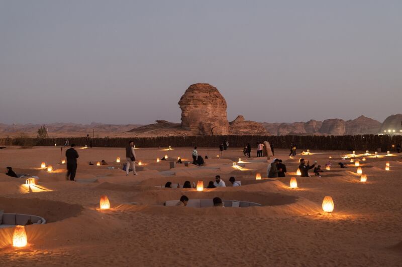 Outdoor seating at the Harrat Viewpoint in AlUla. Bloomberg