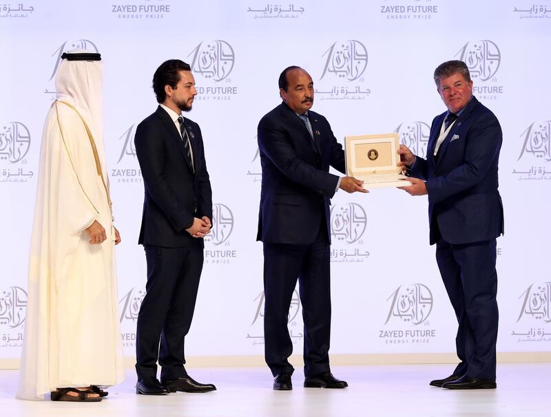 Abu Dhabi, United Arab Emirates - January 15th, 2018: Winner Large Corporation Ð Google at the Sheikh Zayed Future Energy Prize awards ceremony as part of Abu Dhabi Sustainability Week. Monday, January 15th, 2018 at Abu Dhabi National Exhibition Centre (ADNEC), Abu Dhabi. Chris Whiteoak / The National