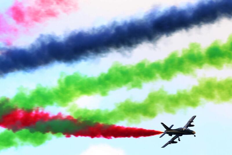 An Al Fursan pilot adds red to the other UAE colours. Delores Johnson / The National